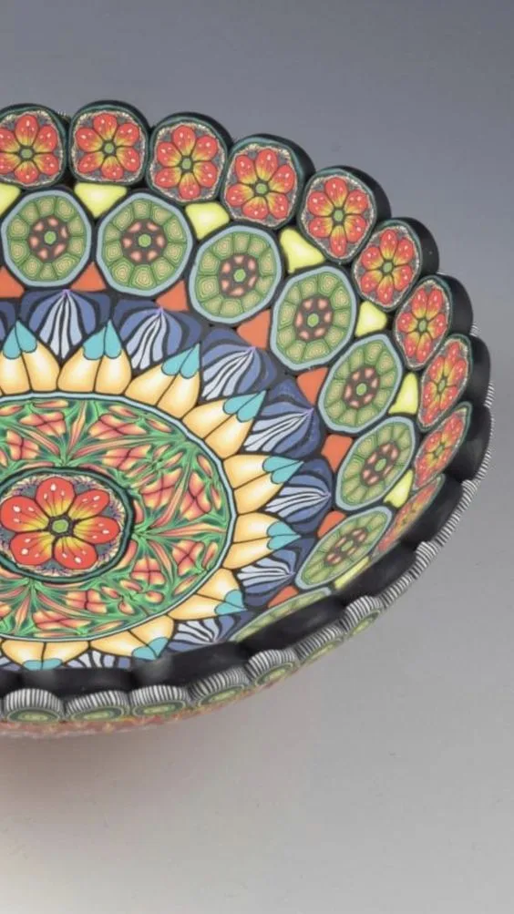 Millefiori technikával készült polimer gyurma tál